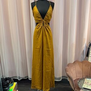 Linen dark tan Maxi Dress